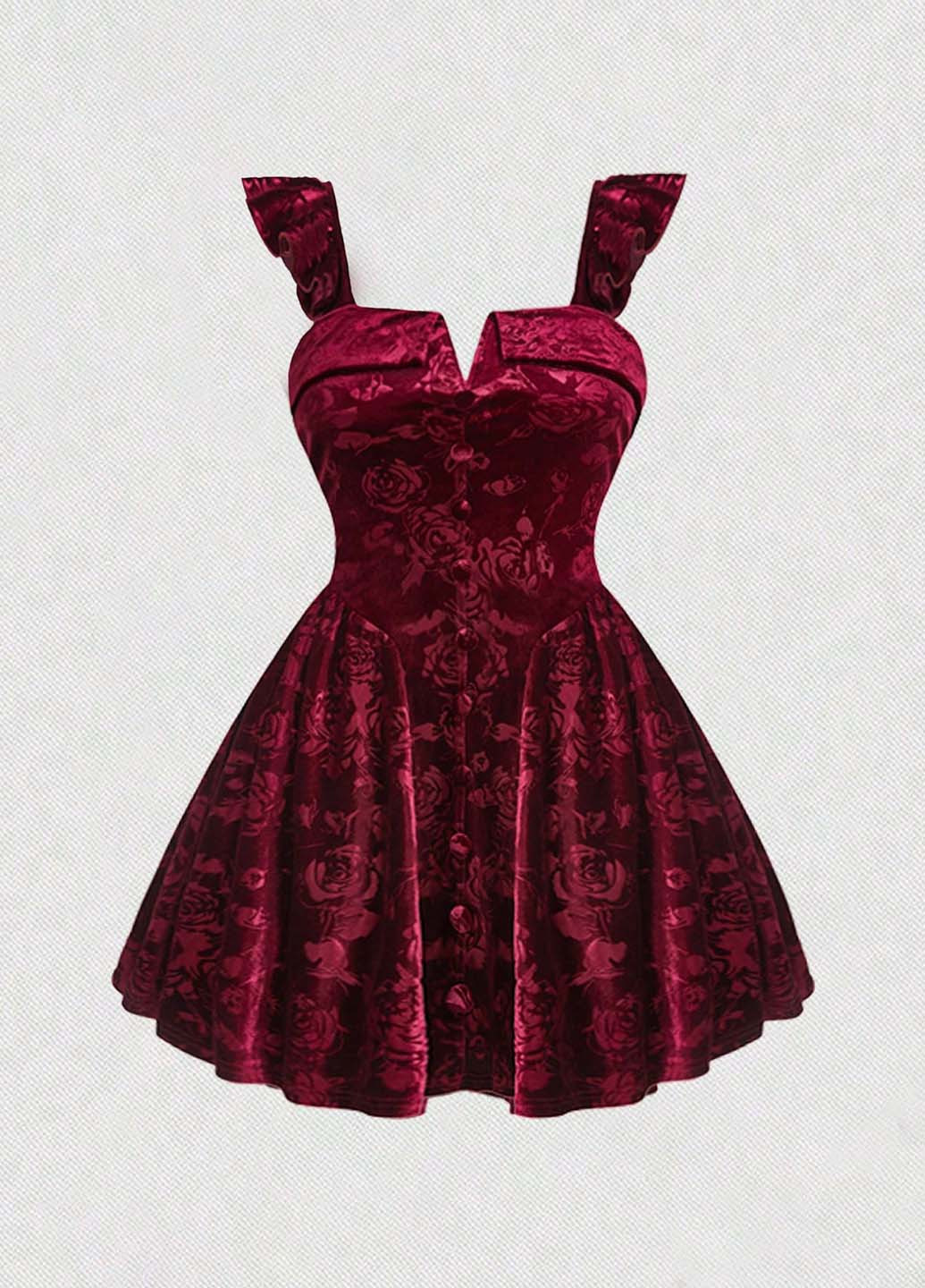 Бордовое коктейльное платье клеш SHEIN однотонное