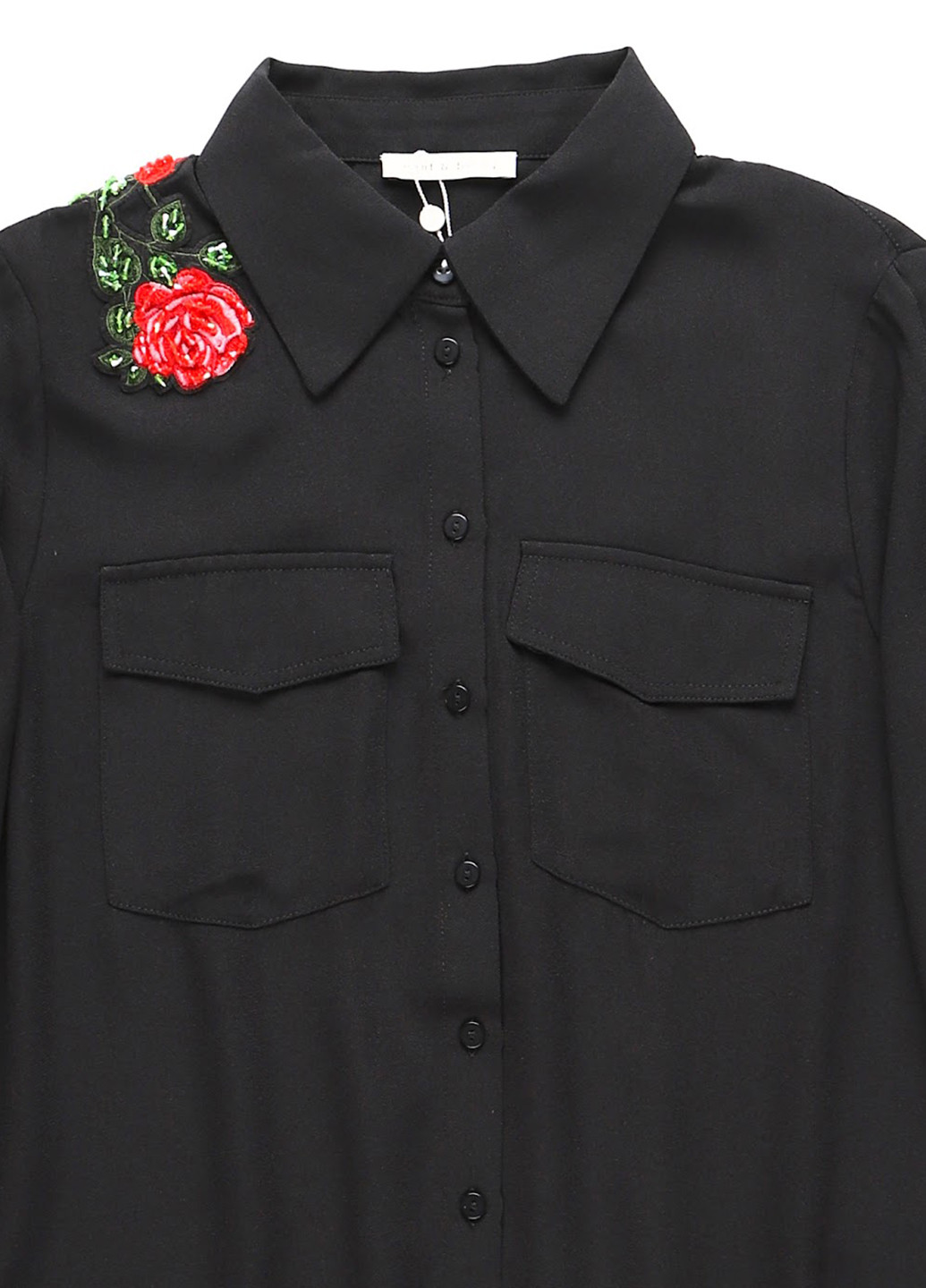 Черная кэжуал рубашка однотонная MINT&BERRY