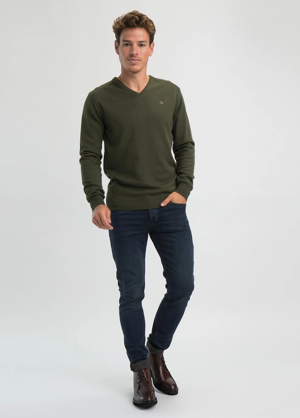 Оливковий (хакі) демісезонний пуловер пуловер Benson & Cherry