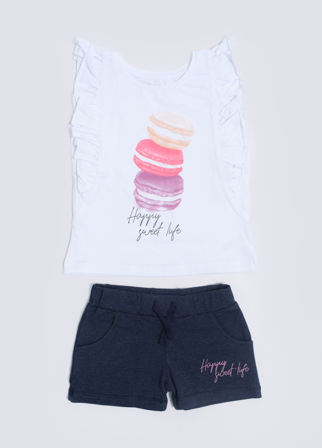 Белый летний комплект (футболка, шорты) Фламинго