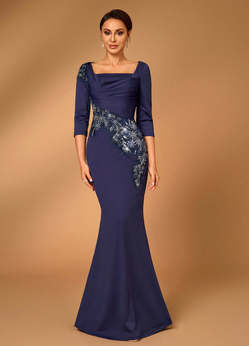 Темно-фиолетовое праздничный, вечернее платье годе SHEIN однотонное