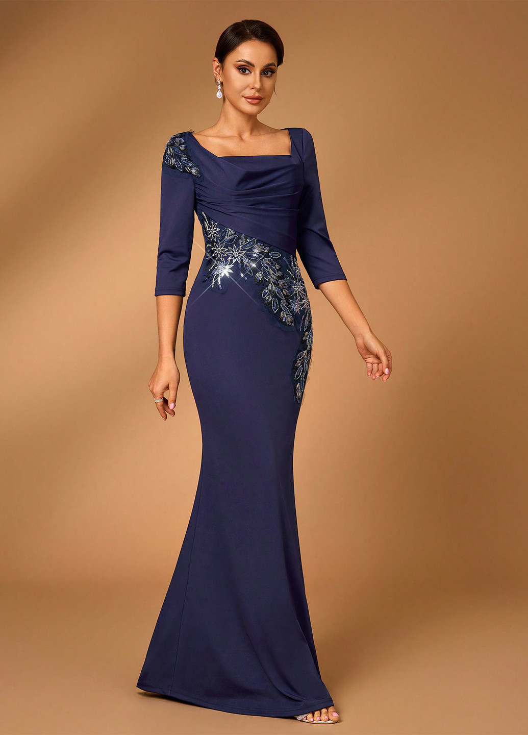 Темно-фиолетовое праздничный, вечернее платье годе SHEIN однотонное