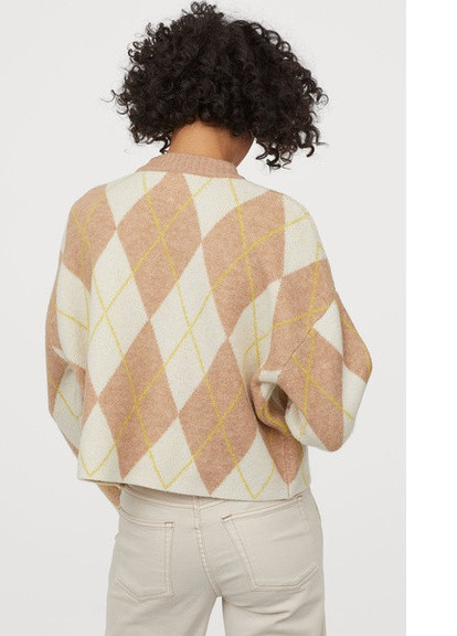 Бежевый демисезонный плотный свитер с принтом в ромбы бежевый H&M