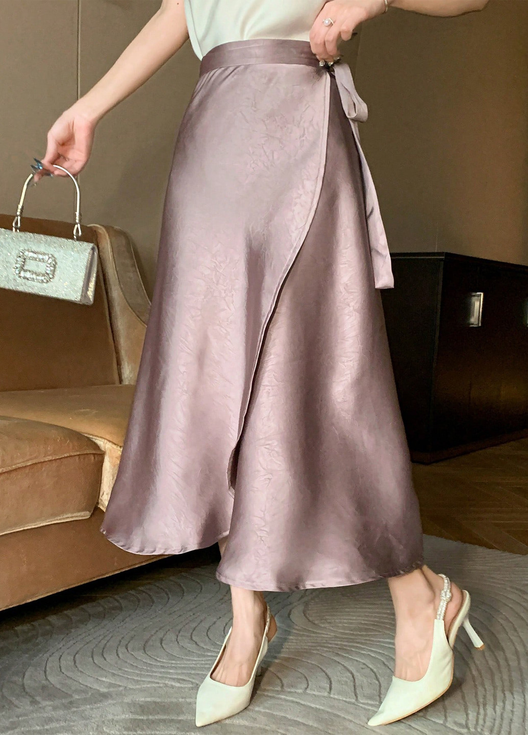 Серо-голубая кэжуал однотонная юбка SHEIN на запах, а-силуэта (трапеция)