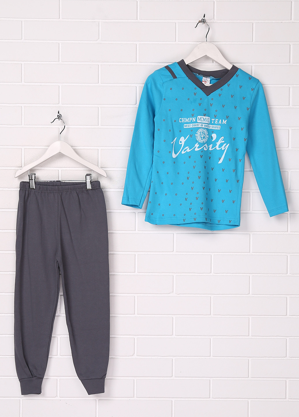 Сіро-голубий всесезон піжама (лонгслів, брюки) Asel Kids