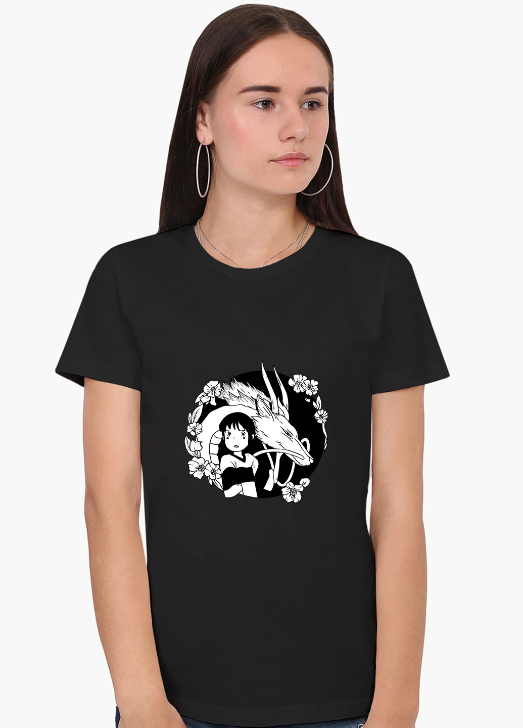Черная демисезон футболка женская тихиро огино сэн и хаку унесённые призраками (spirited away) (8976-2647) xxl MobiPrint