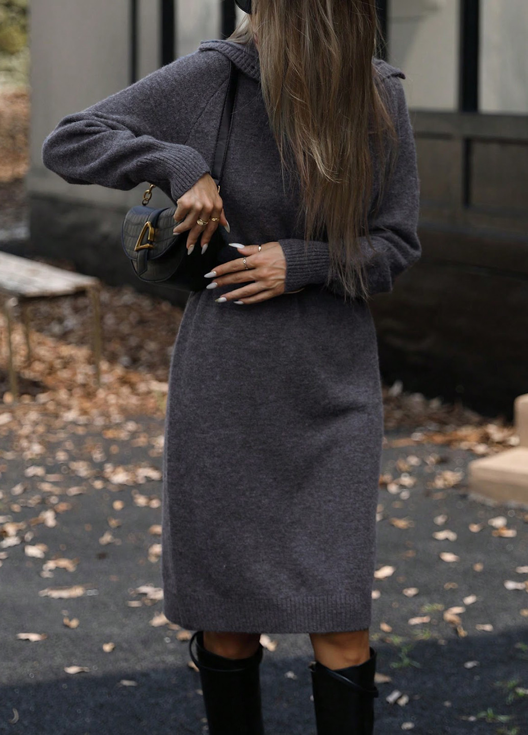 Серое кэжуал платье платье-свитер SHEIN однотонное