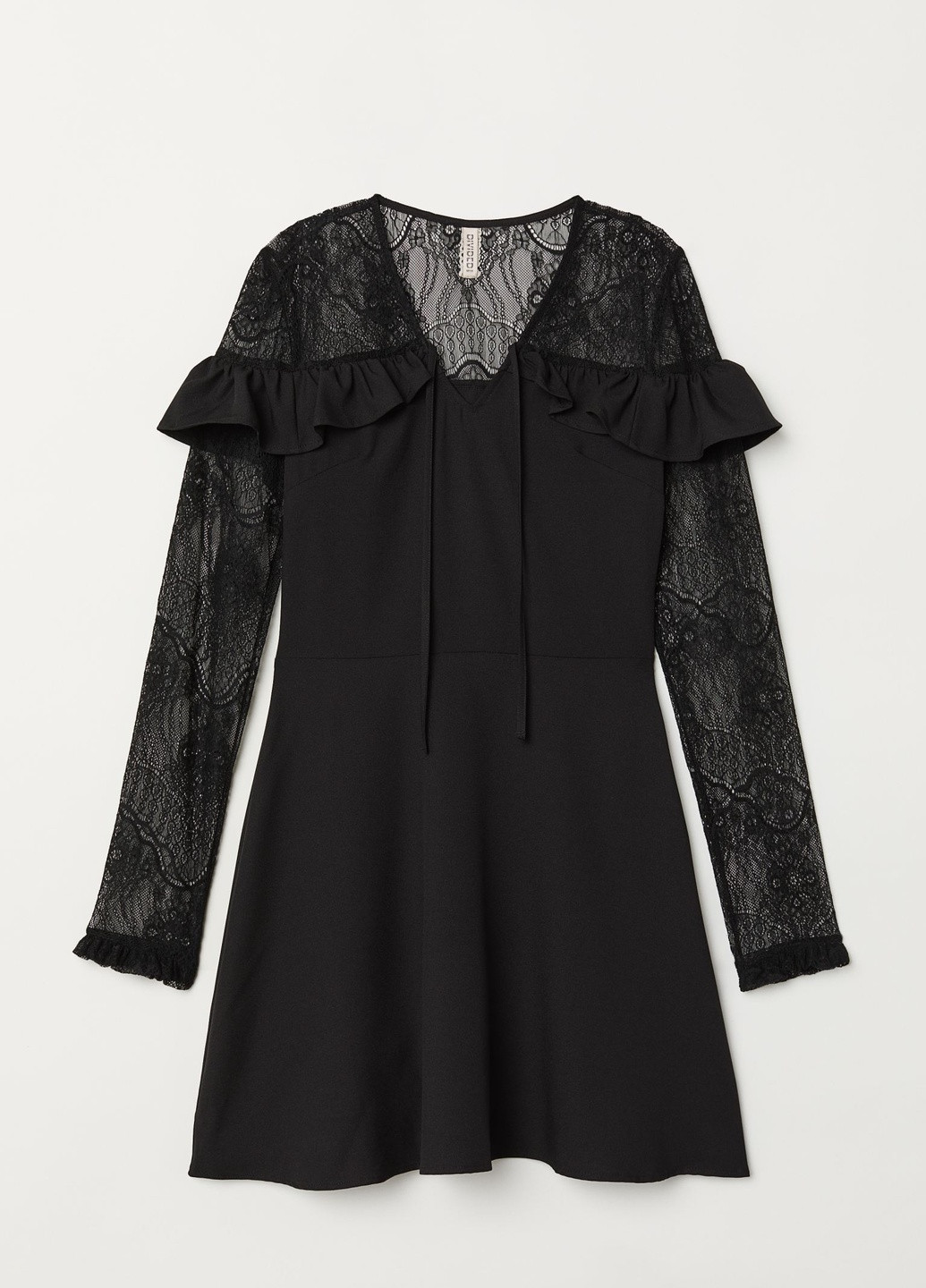 Черное платье с кружевом H&M однотонное