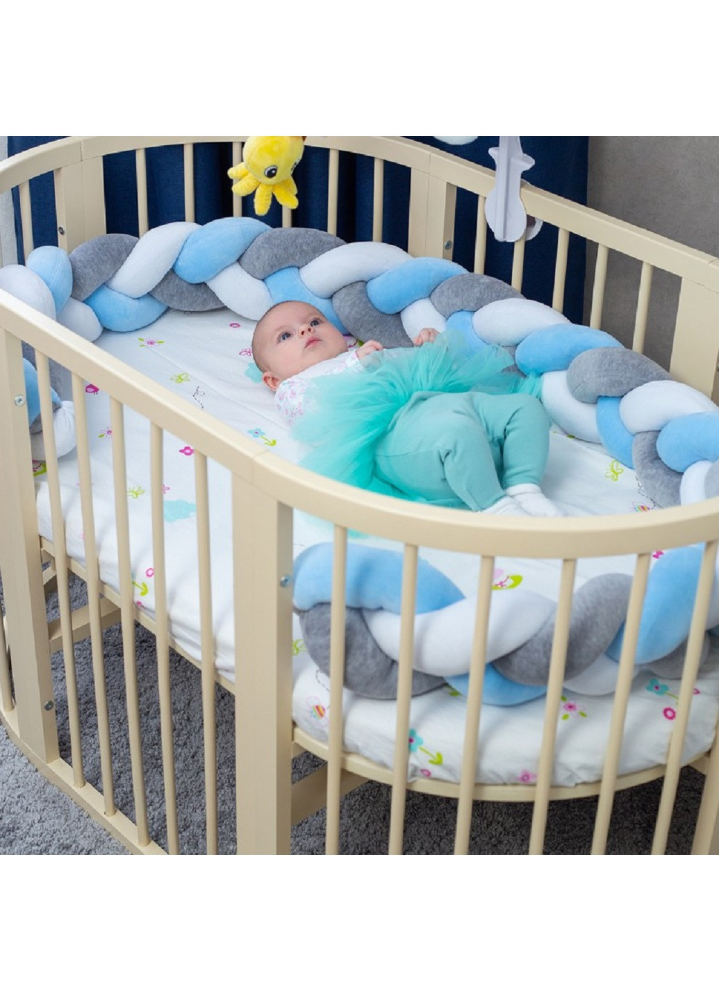 Бортик косичка защита ручной работы в детскую кроватку велюровый с завязками 360х20 см по всему периметру кроватки (85254-Нов) Francesco Marconi (251904536)