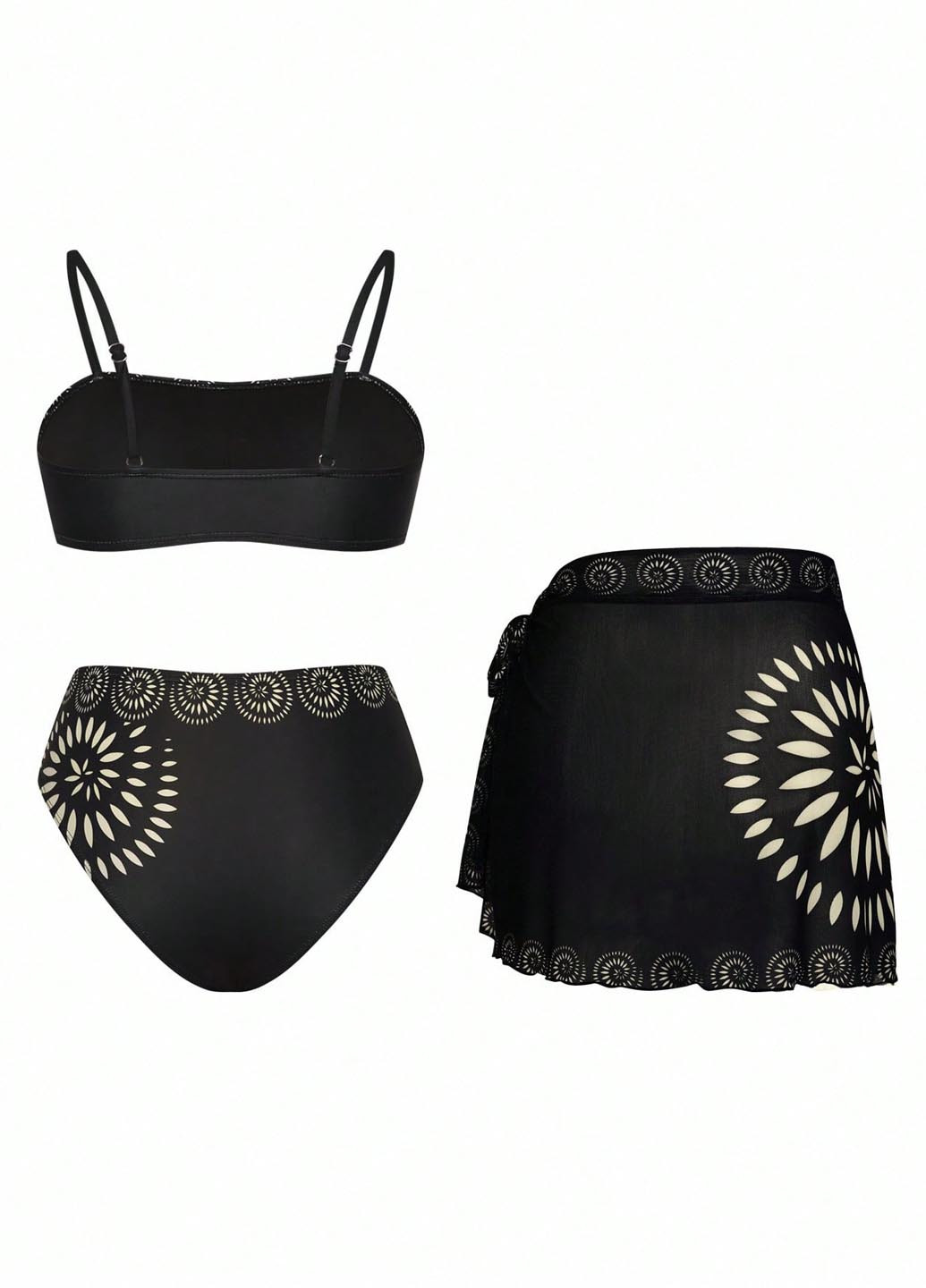 Черный летний купальник (лиф, трусики, юбка) топ, бандо, раздельный SHEIN
