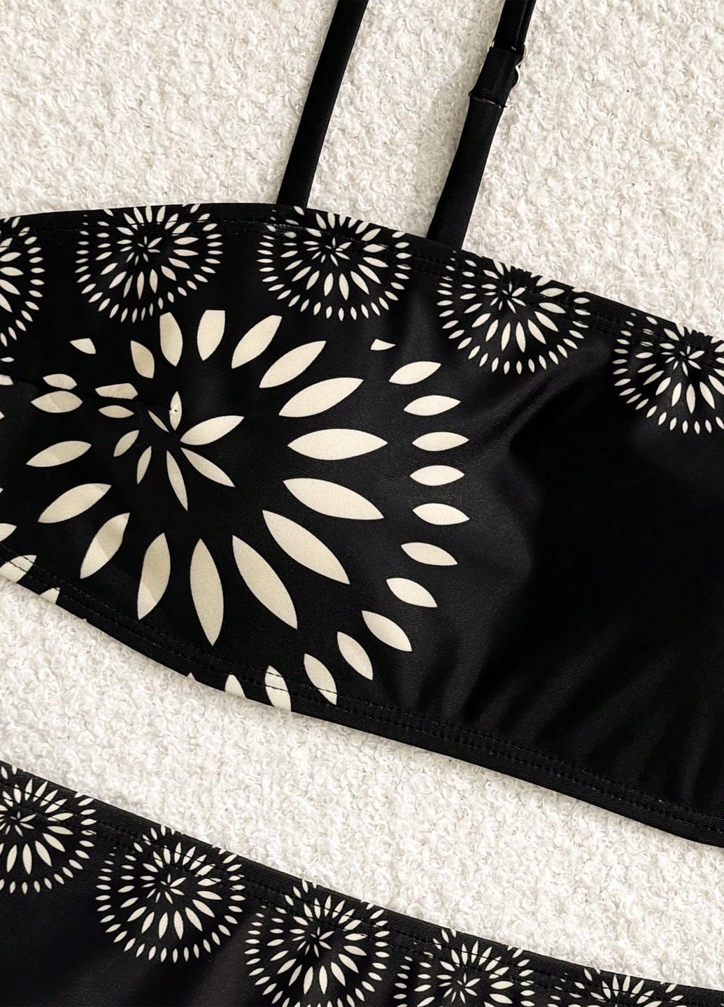 Черный летний купальник (лиф, трусики, юбка) топ, бандо, раздельный SHEIN