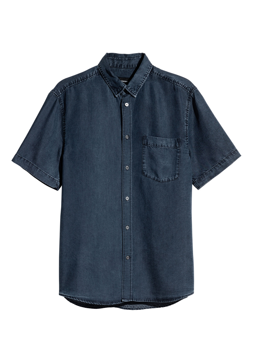 Темно-синяя кэжуал рубашка однотонная H&M с коротким рукавом