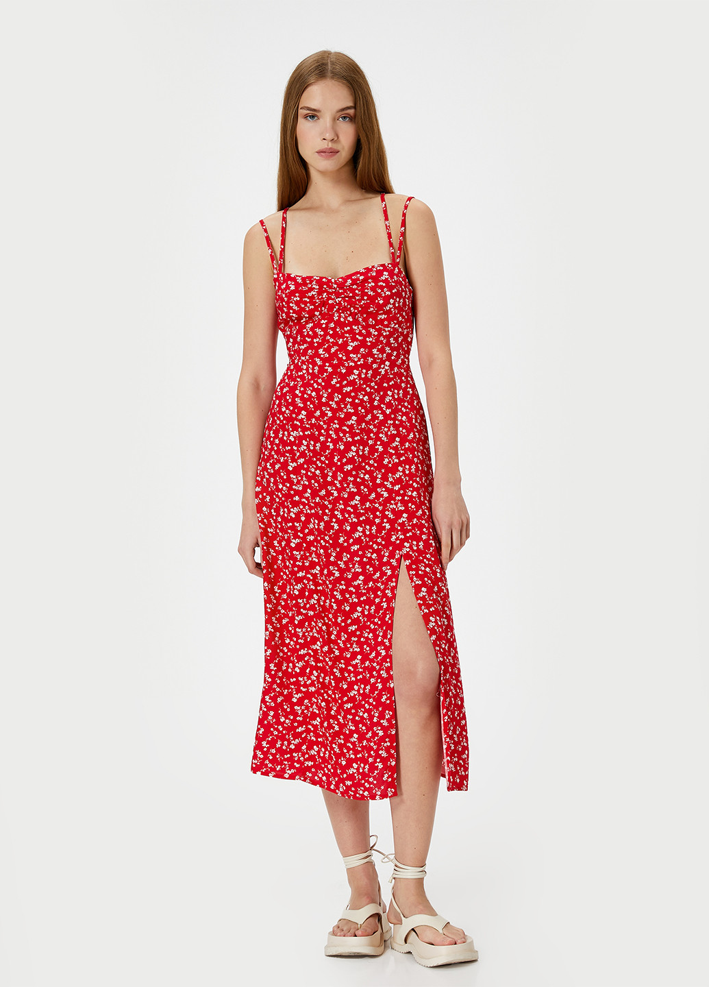 Красное кэжуал платье силуэтная KOTON с цветочным принтом