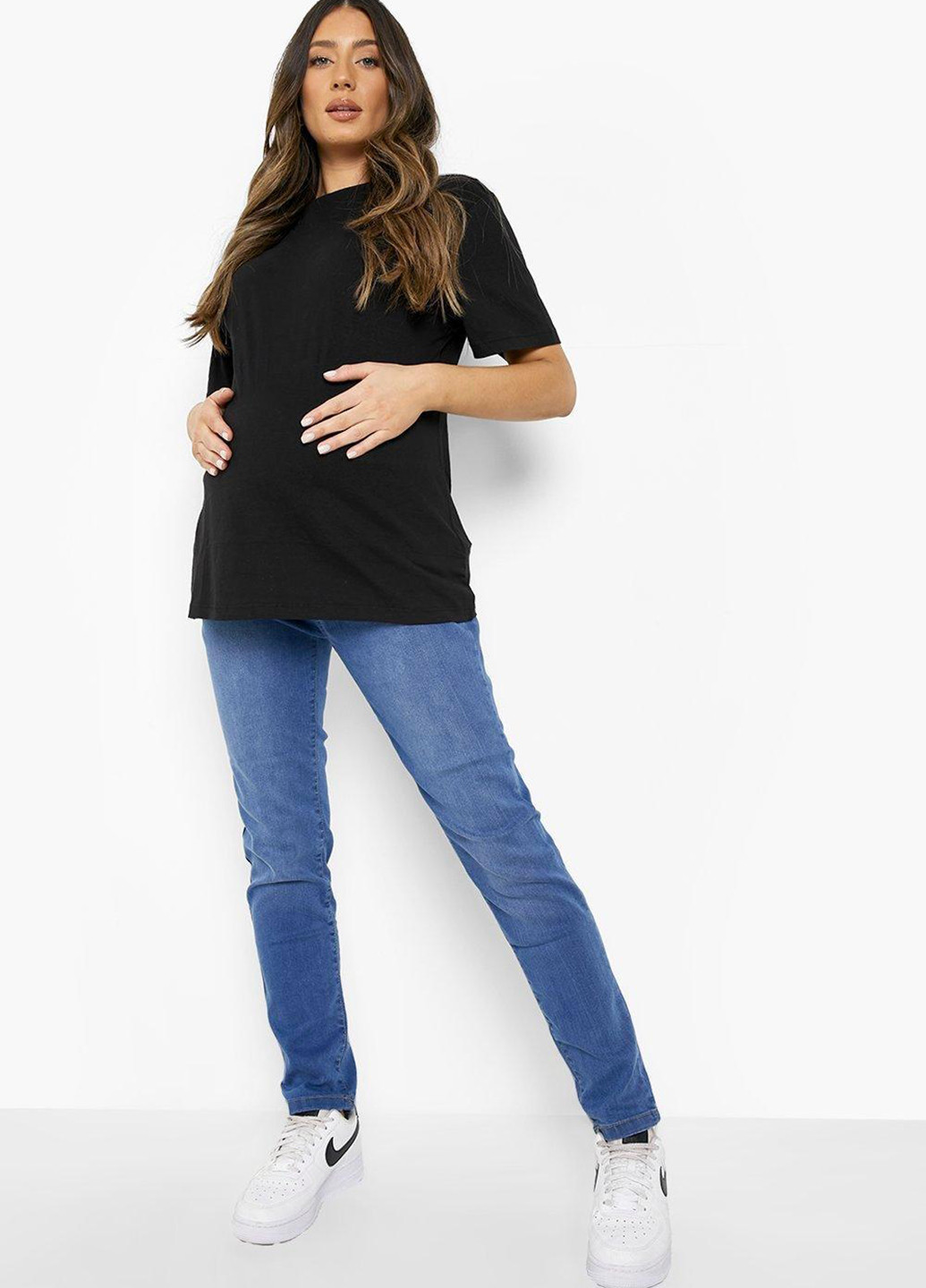 Синие демисезонные слим джинсы для беременных Boohoo