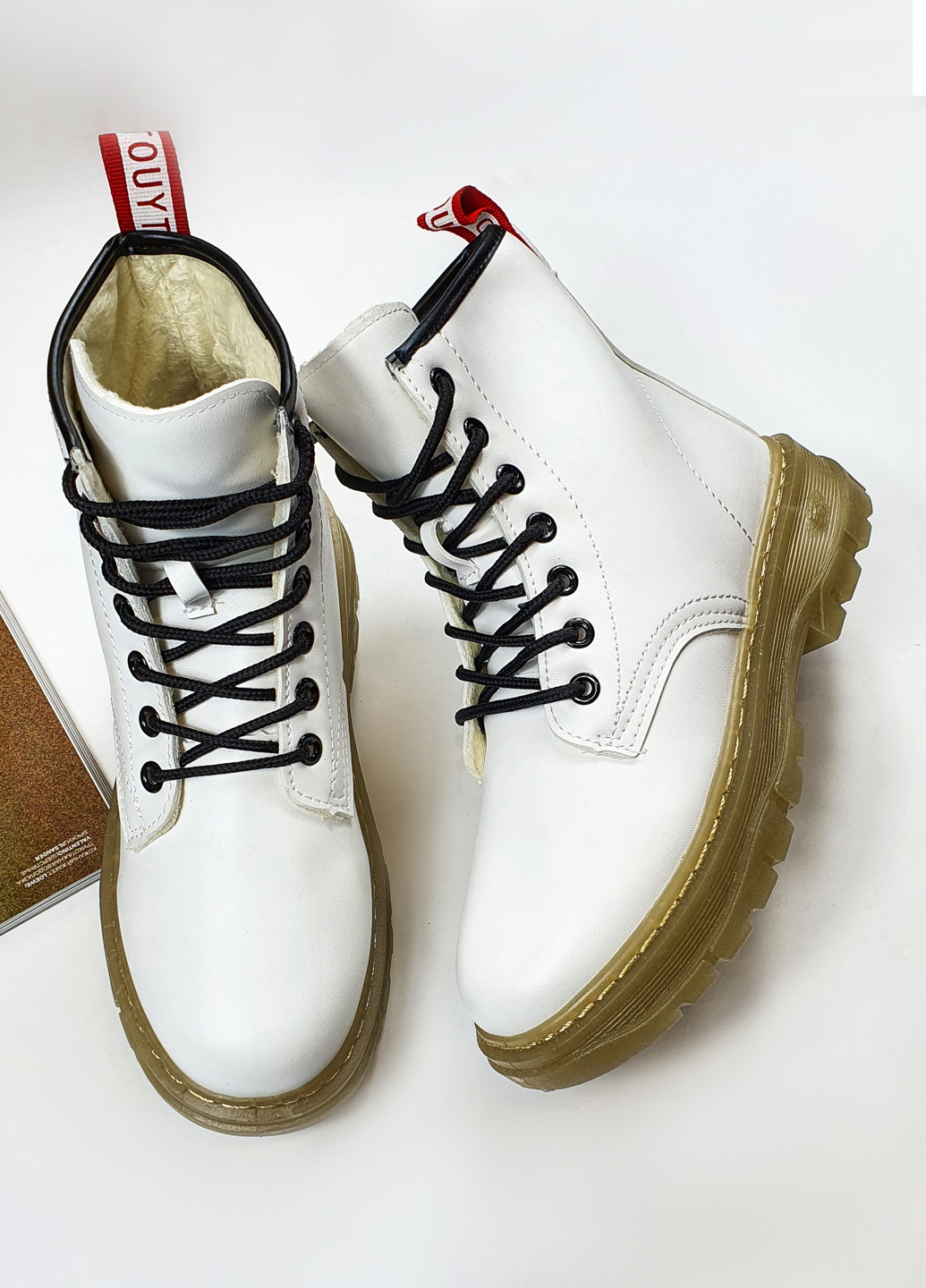 Осенние белые женские ботинки из эко кожи на шнуровке Fashion из искусственной кожи