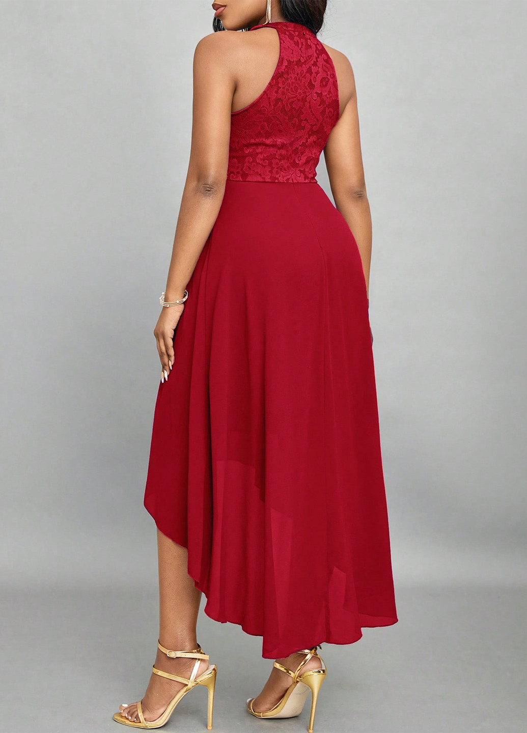 Красное вечернее платье с юбкой-солнце, в стиле ампир SHEIN однотонное
