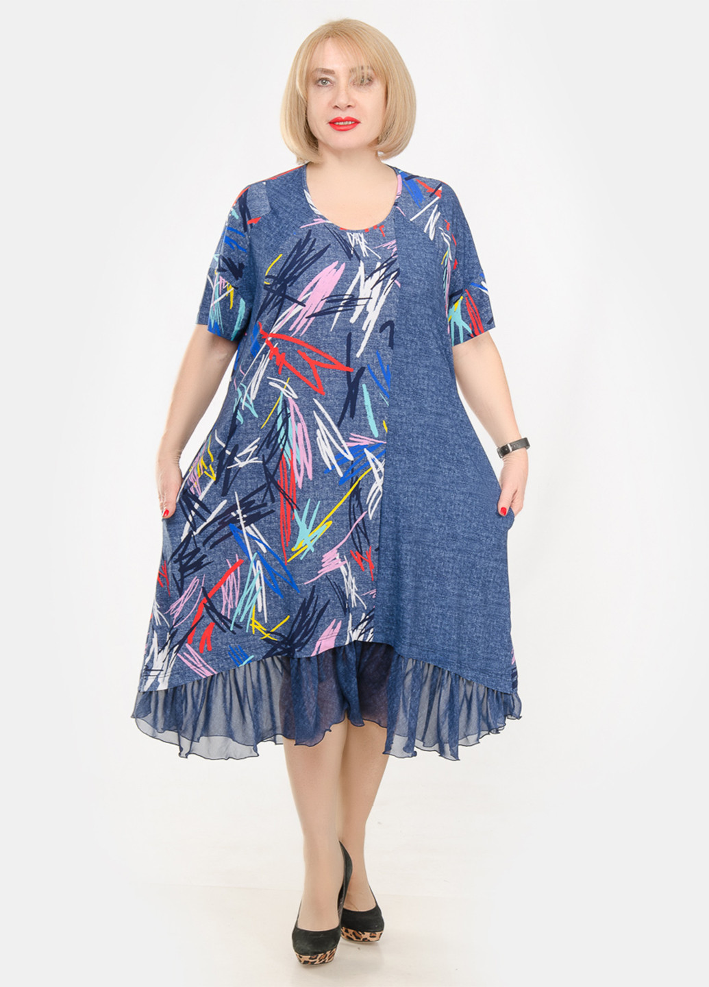 Синя кежуал сукня а-силует LibeAmore з абстрактним візерунком