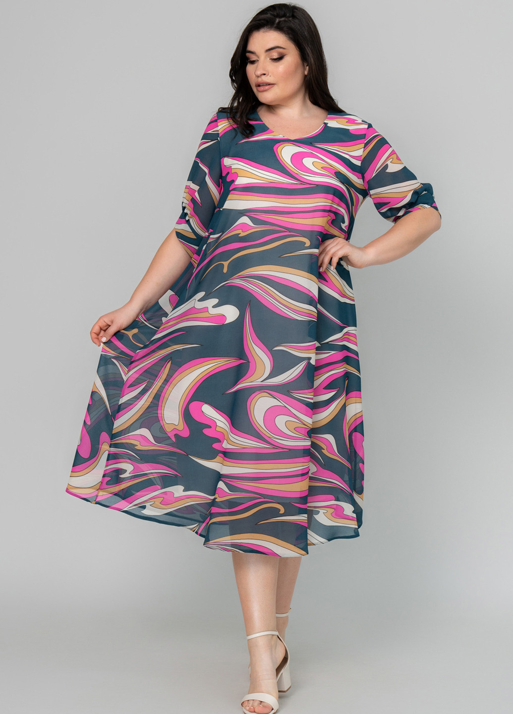 Сіра кежуал сукня оверсайз A'll Posa з абстрактним візерунком