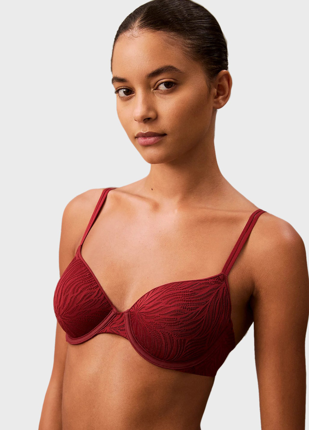 Бордовый балконет бюстгальтер Calvin Klein с косточками полиамид