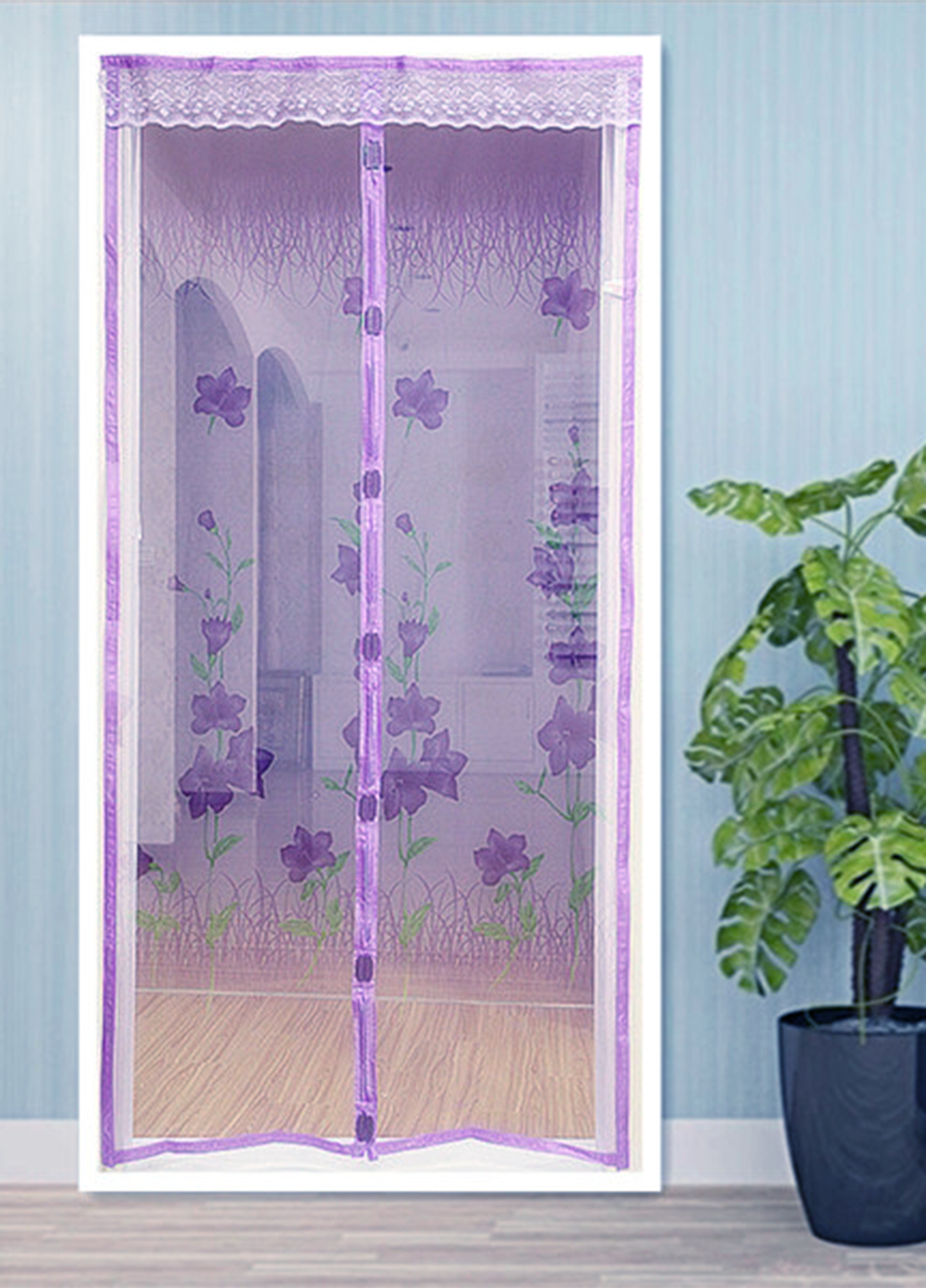 Москитная сетка, 210х90 см HMD цветочная фиолетовая