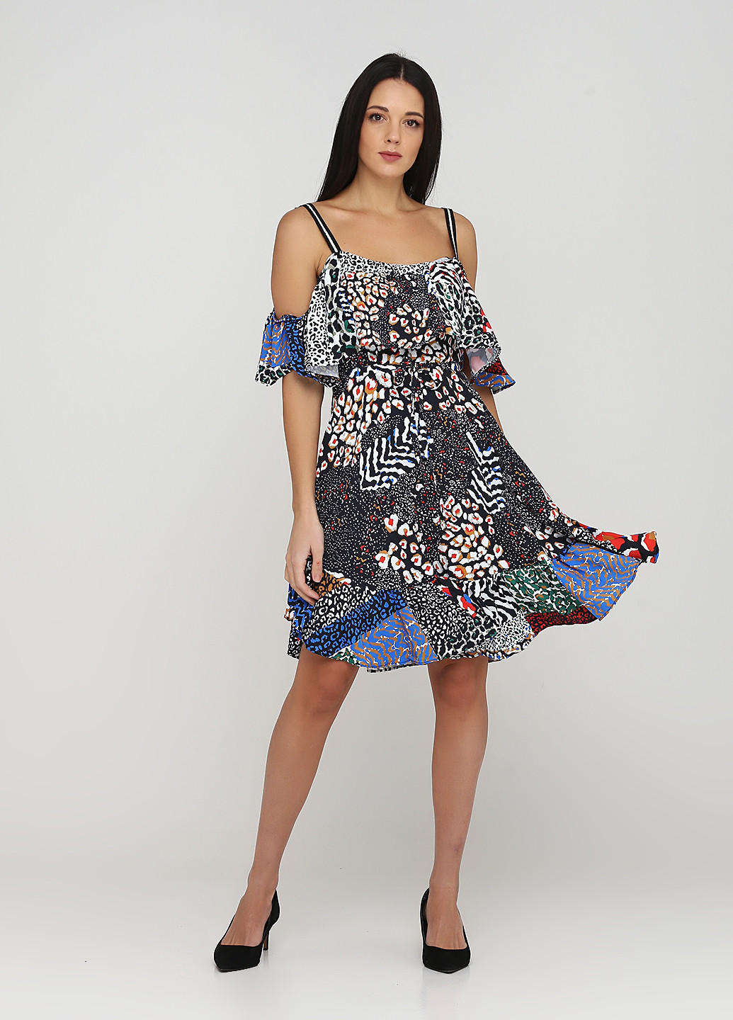 Комбинированное кэжуал платье клеш KOTON с абстрактным узором