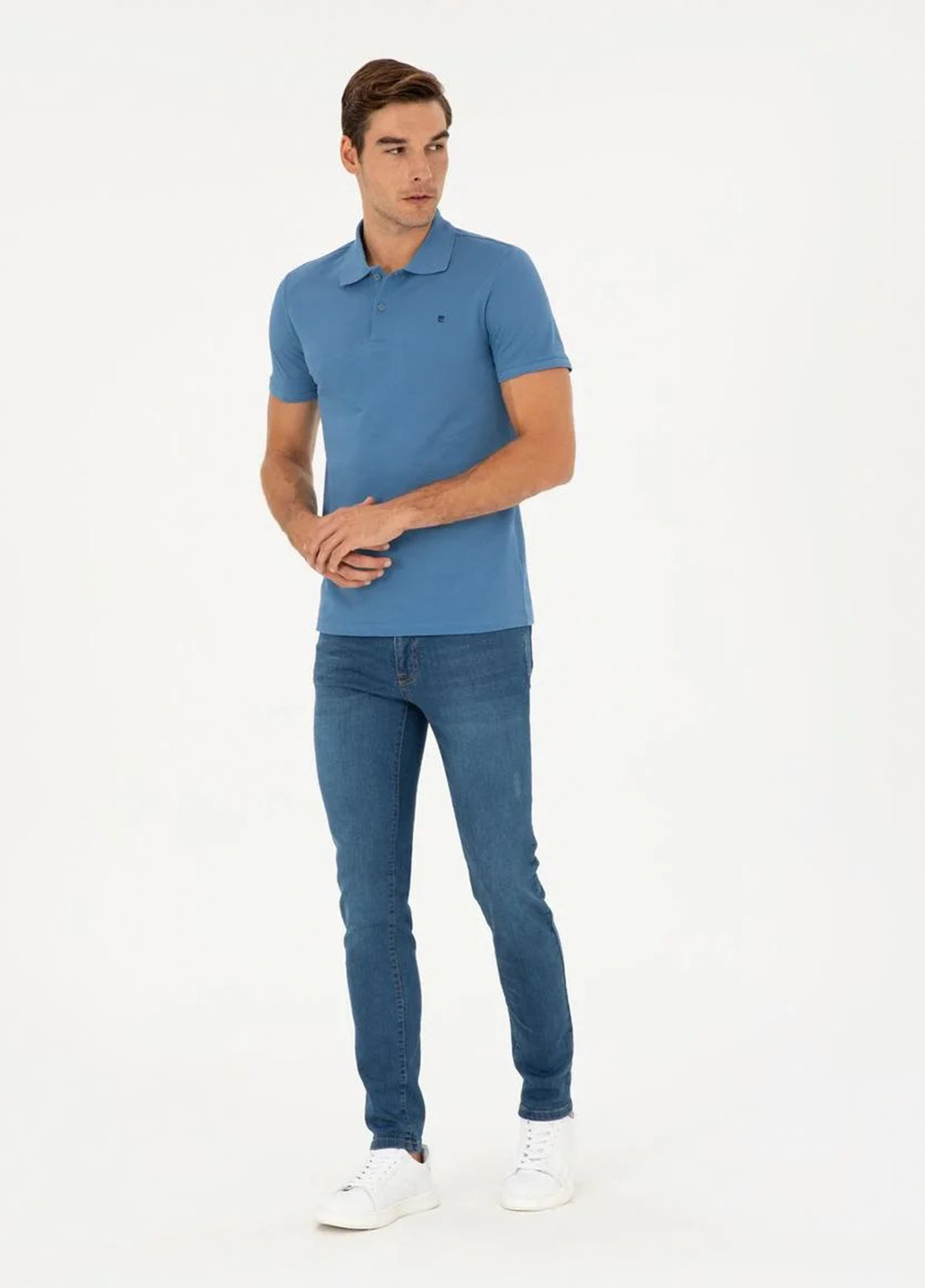 Голубой футболка-поло для мужчин Pierre Cardin однотонная