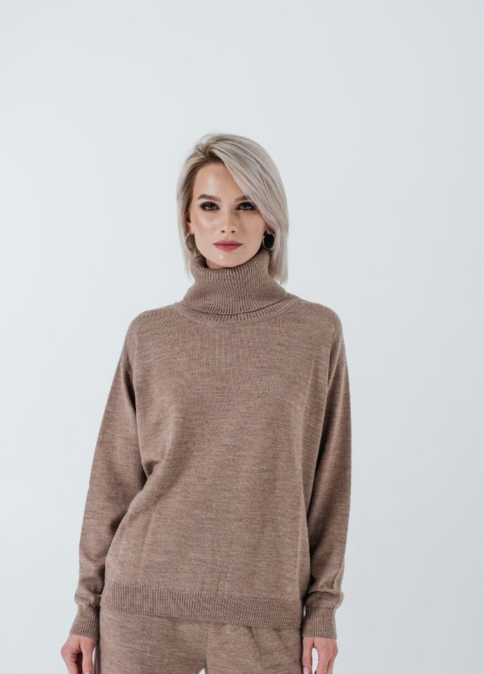 Коричневый демисезонный женский свитер rollneck merino wool jumper капучино Viamaro