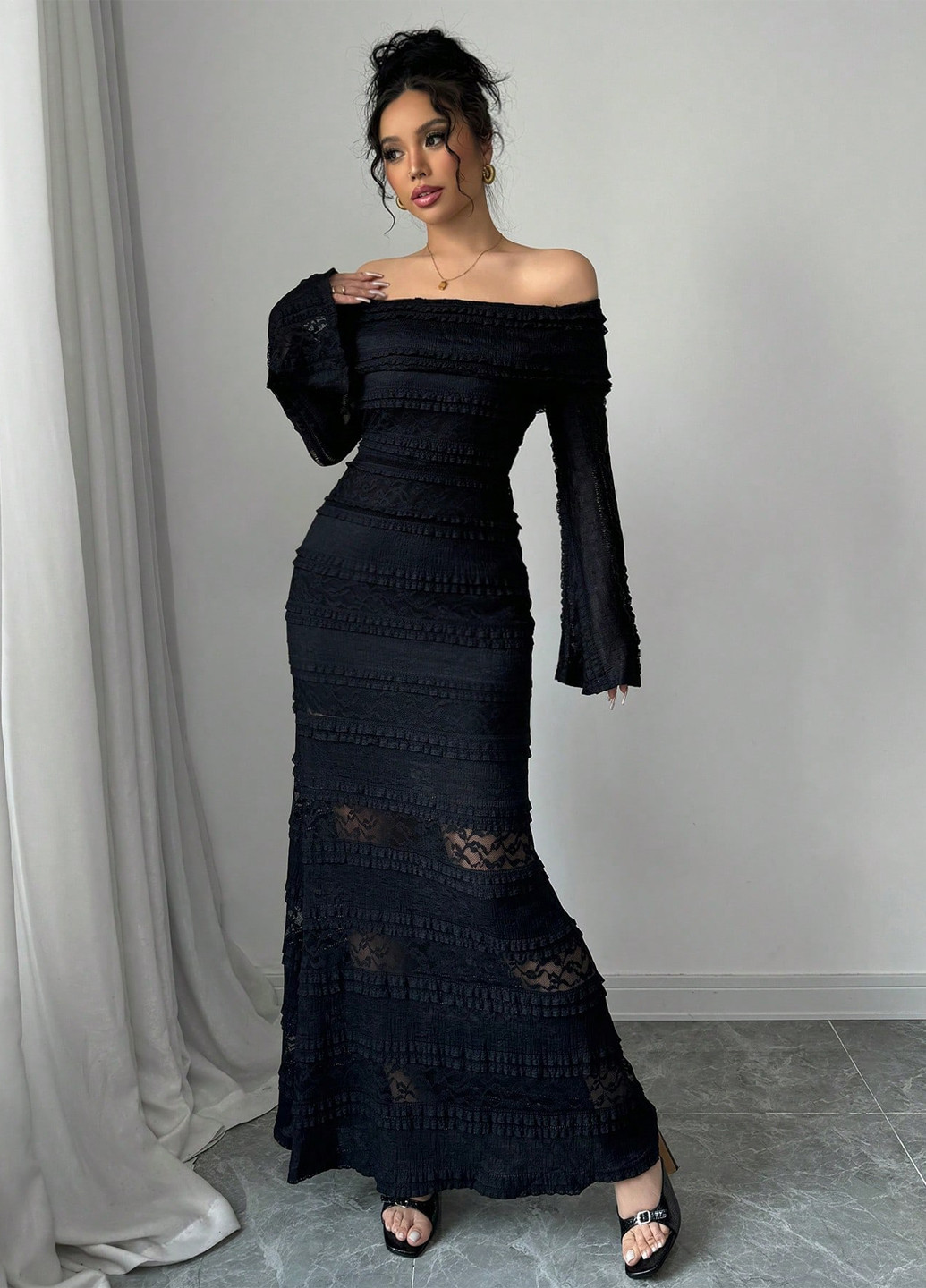 Чорна святковий, вечірня сукня годе SHEIN однотонна