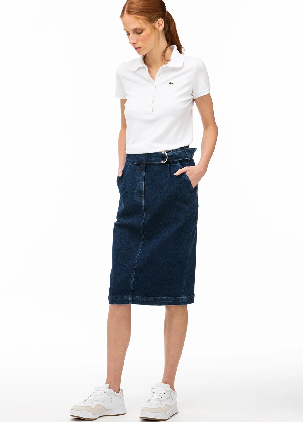 Темно-синяя джинсовая однотонная юбка Lacoste карандаш