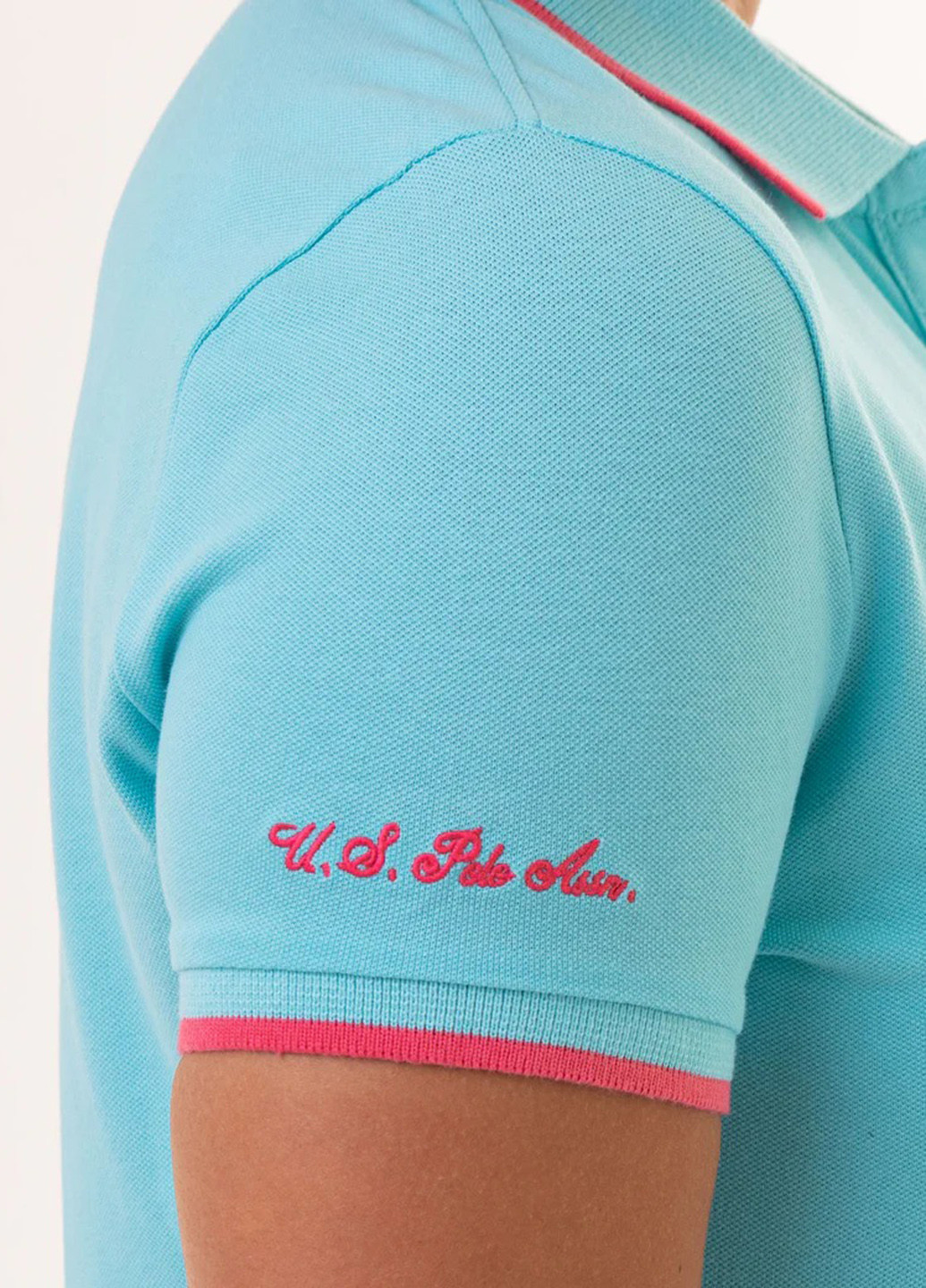 Голубой женская футболка-поло U.S. Polo Assn. однотонная