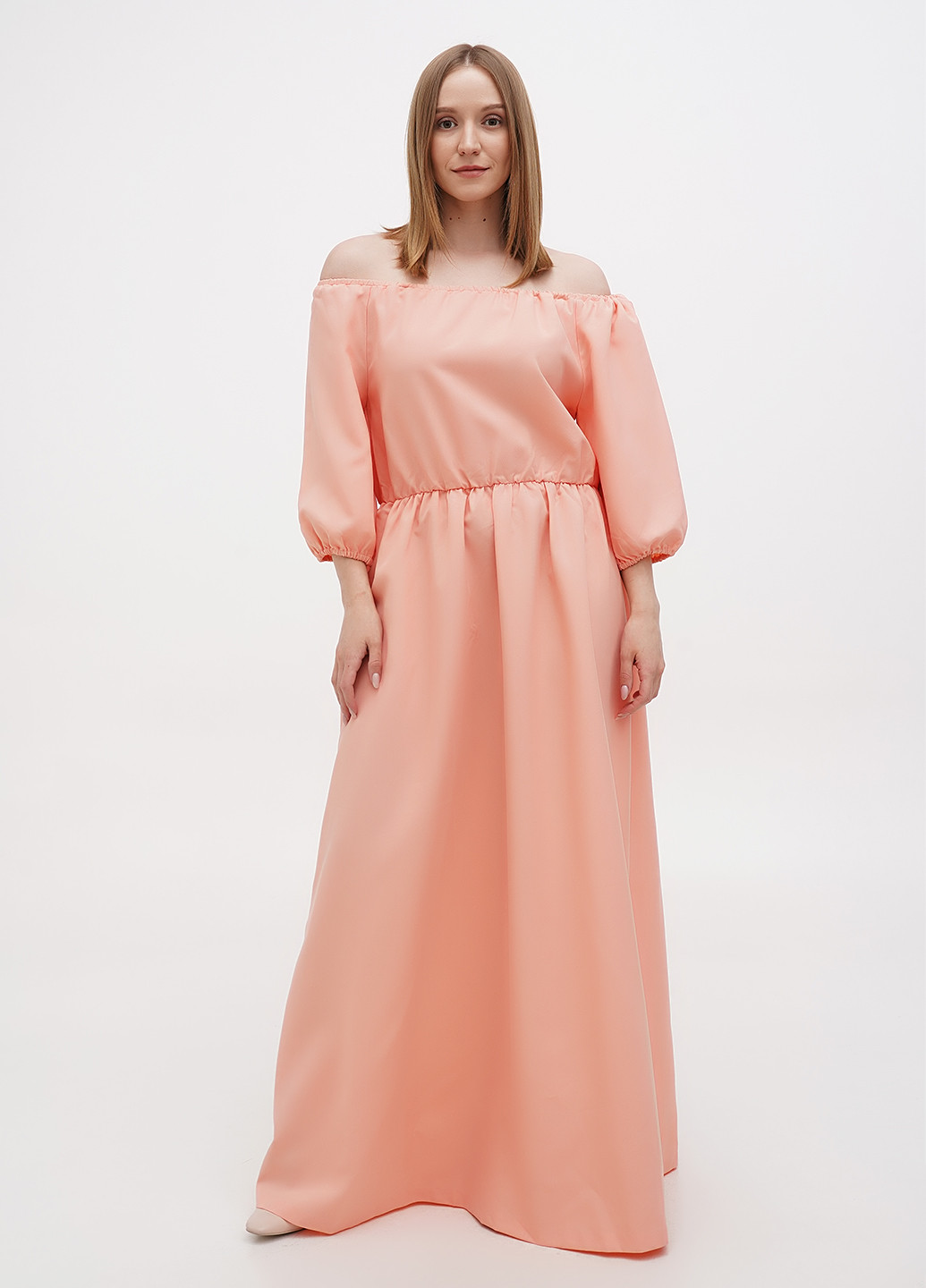Персикова кежуал сукня в стилі армпір Dioni однотонна