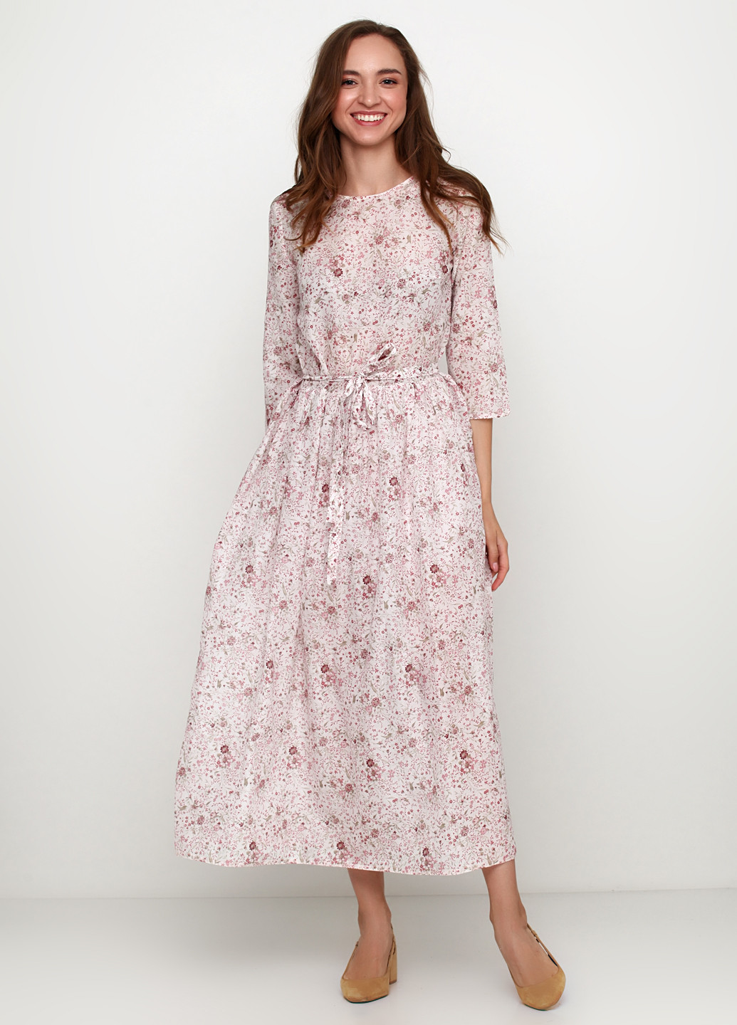 Розовое кэжуал платье а-силуэт Smile с цветочным принтом