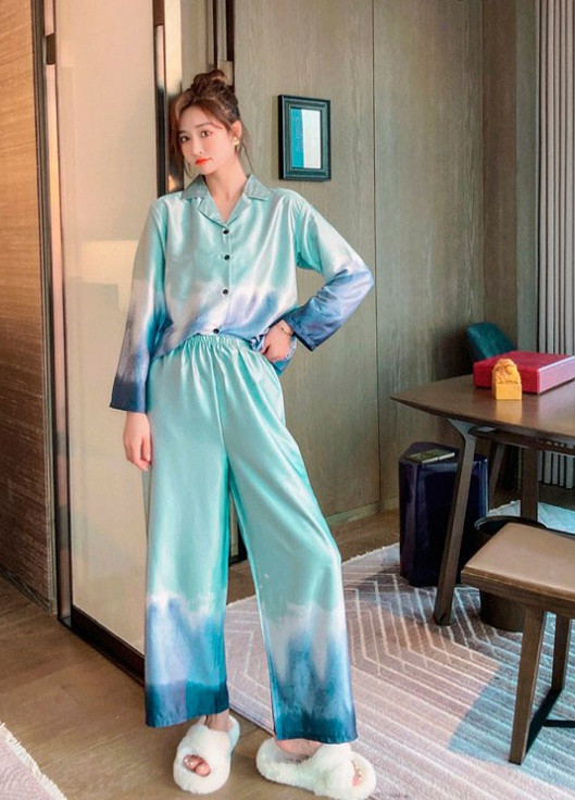 Бирюзовая всесезон пижама женская azure glow рубашка + брюки Berni Fashion 58268