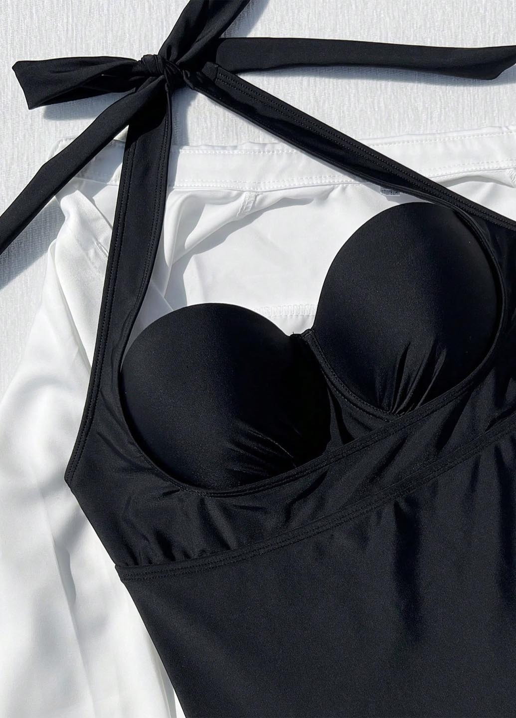 Черный летний купальник слитный, халтер SHEIN