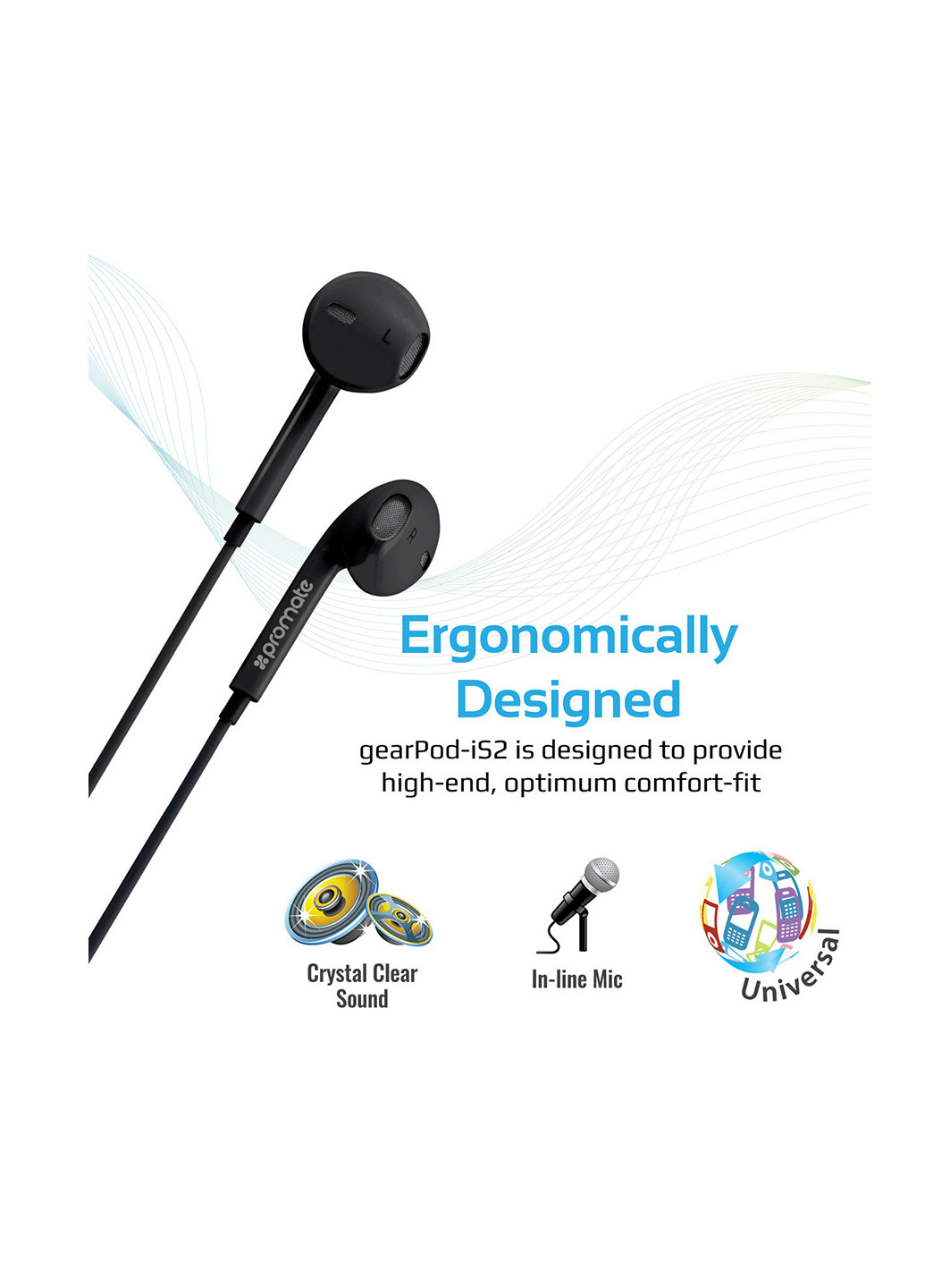 Проводные наушники Black Promate gearpod-is2 (131287585)