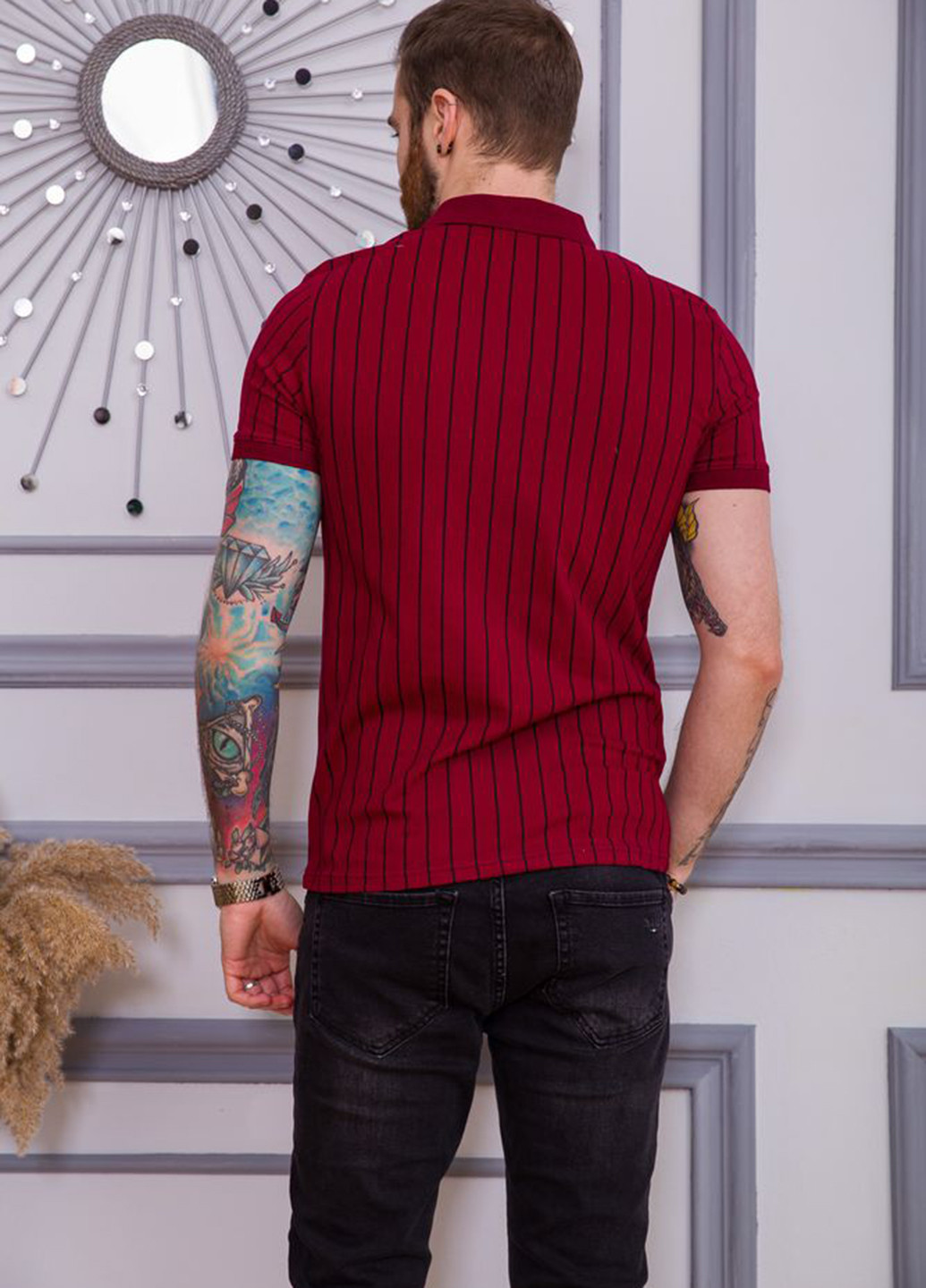 Бордовая футболка-поло для мужчин Ager в полоску