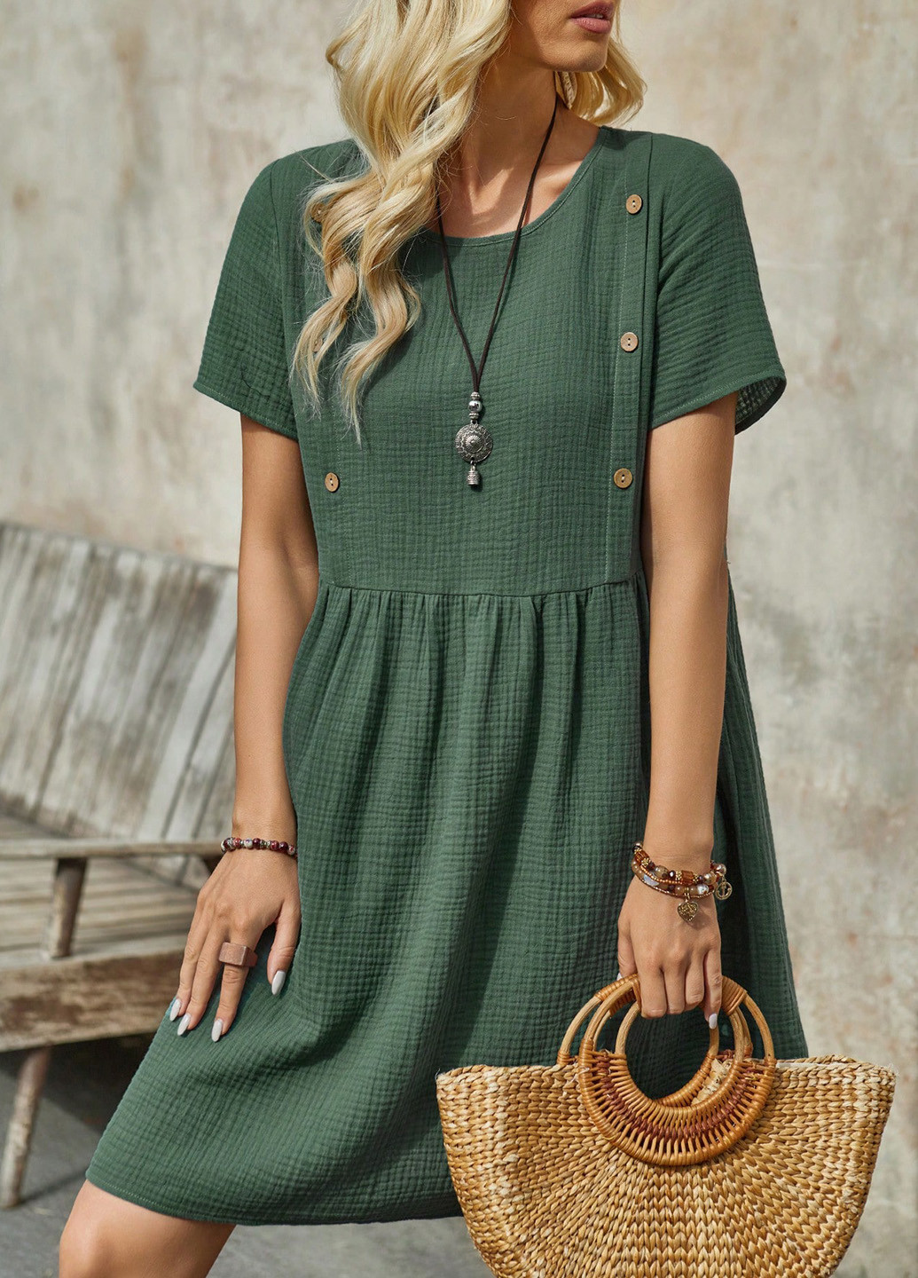 Темно-зеленое кэжуал платье SHEIN однотонное