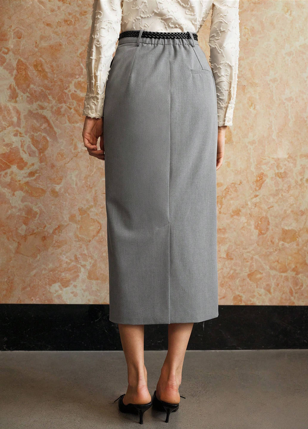 Серая кэжуал, офисная однотонная юбка SHEIN а-силуэта (трапеция)
