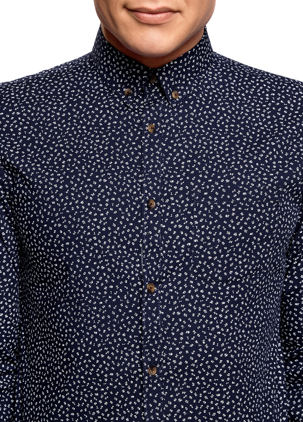 Темно-синяя кэжуал рубашка в горошек Oodji с длинным рукавом