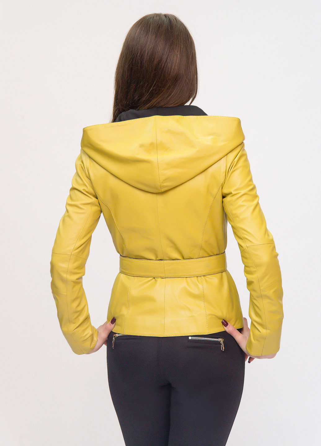 Лимонная демисезонная куртка кожаная Fabio Monti