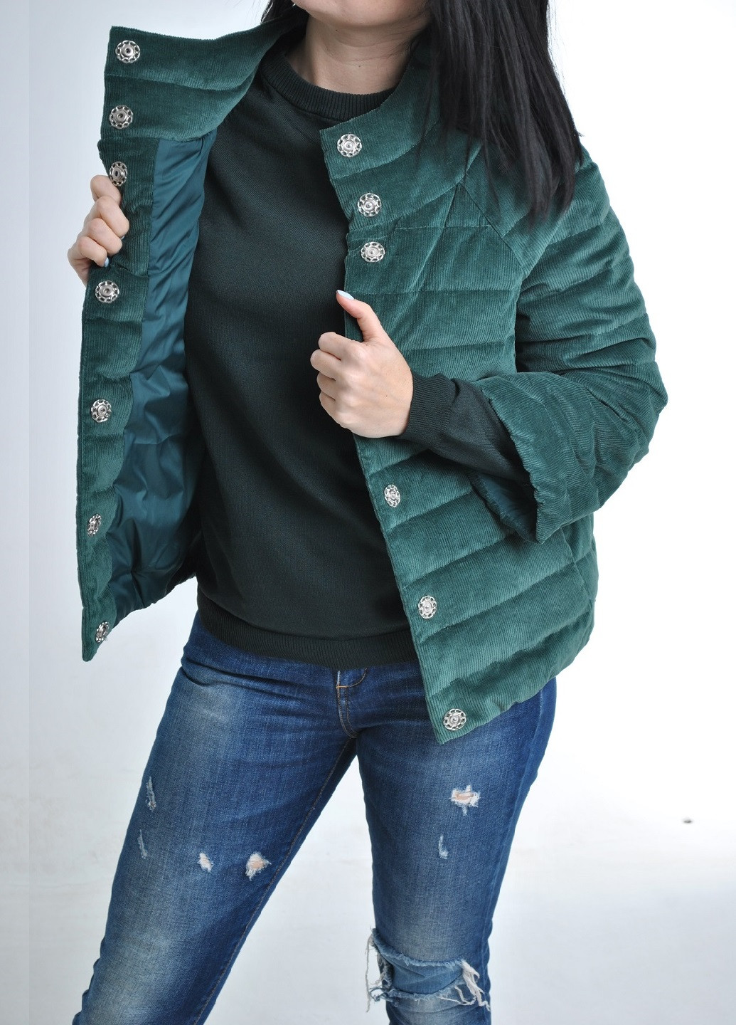 Зелена демісезонна лакова куртка Glam Panic