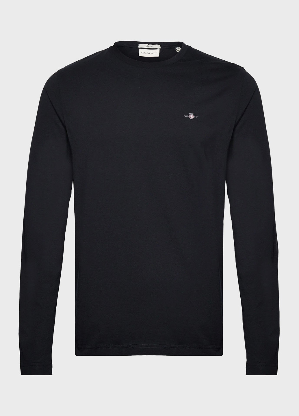 Лонгслів Gant однотонний чорний кежуали бавовна, трикотаж