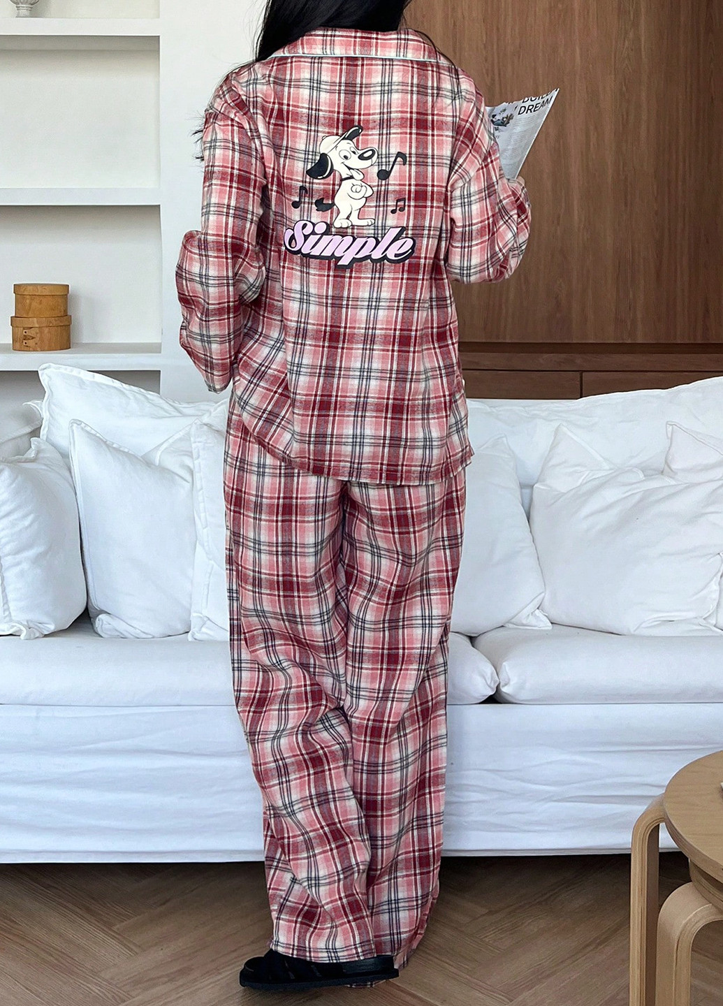 Красная всесезон пижама (рубашка, брюки) рубашка + брюки SHEIN