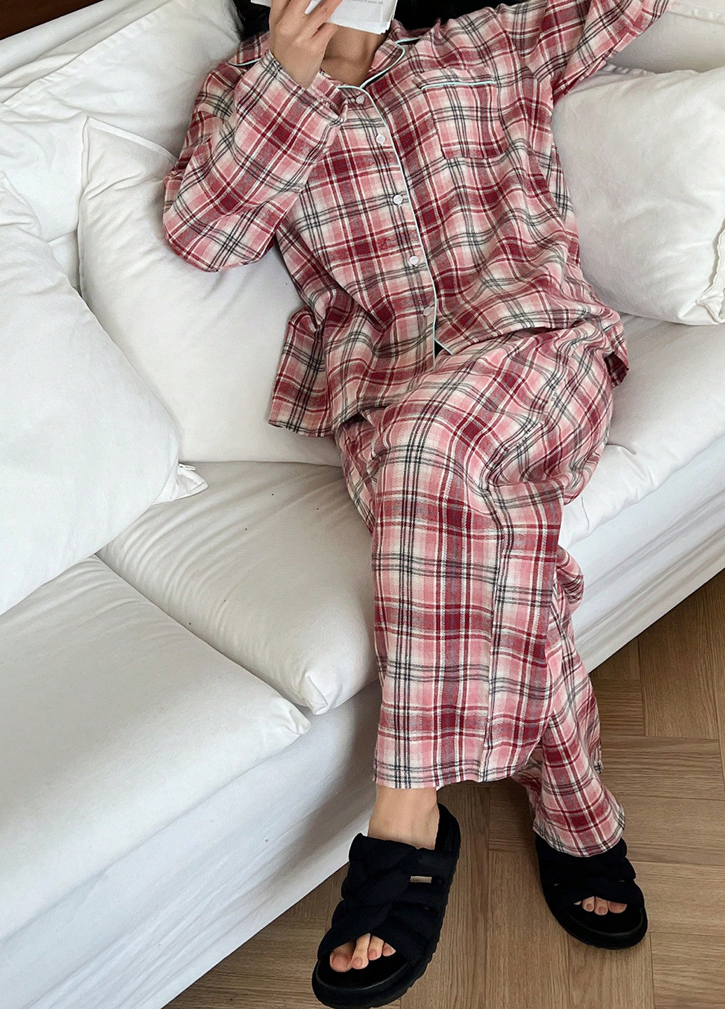 Красная всесезон пижама (рубашка, брюки) рубашка + брюки SHEIN