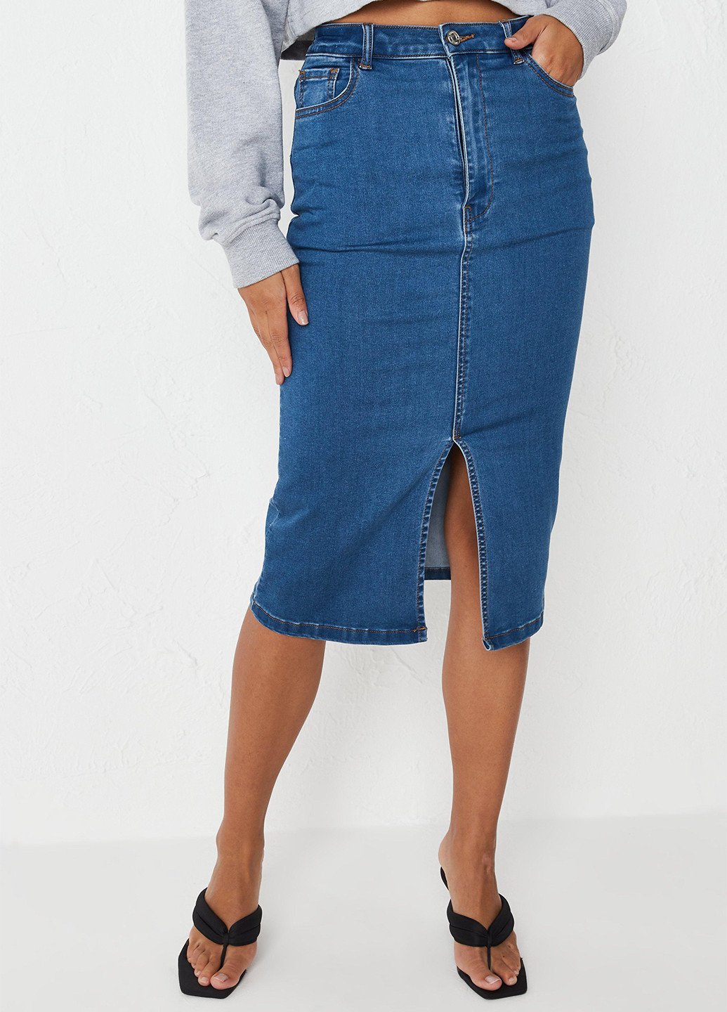 Синяя кэжуал, джинсовая однотонная юбка Missguided