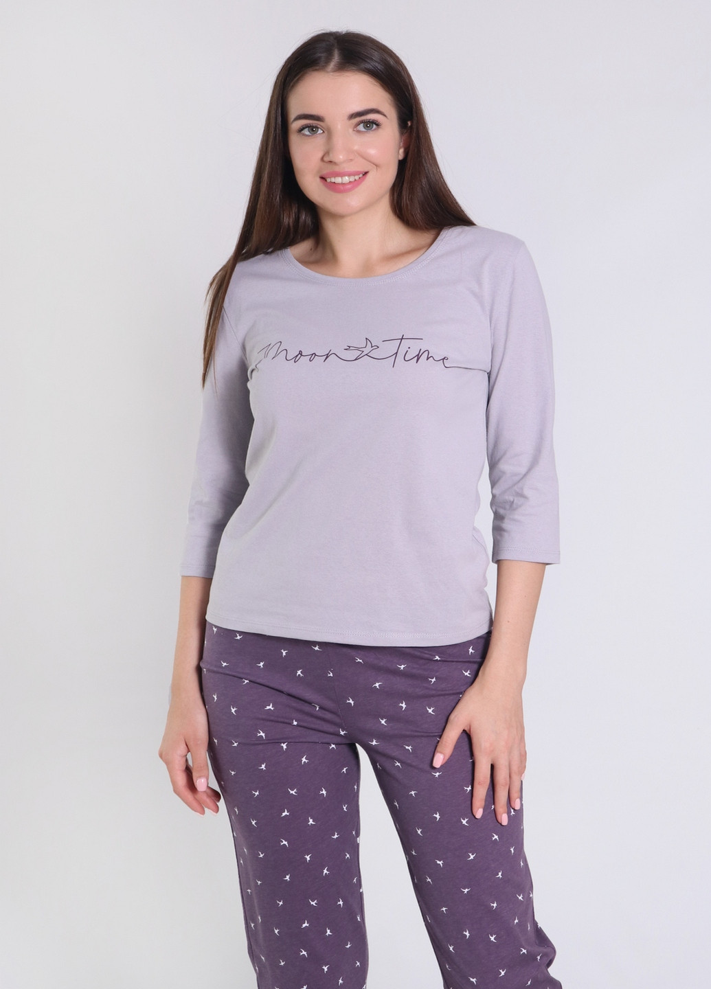 Фиолетовая всесезон комплект майка, штаны с рисунком и печатью N.EL.