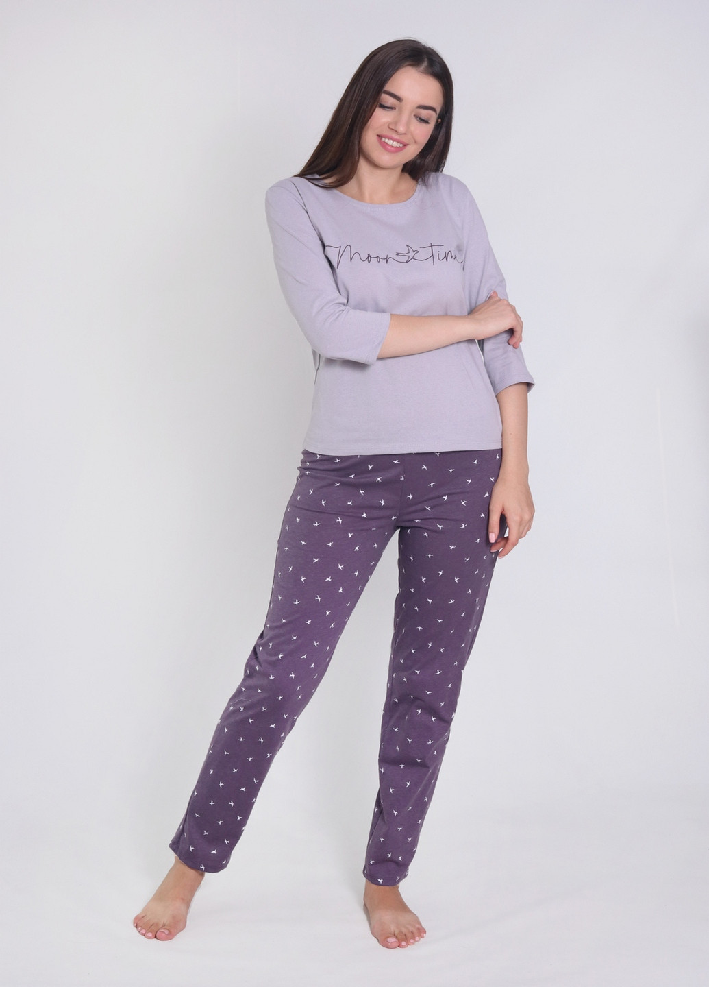 Фиолетовая всесезон комплект майка, штаны с рисунком и печатью N.EL.