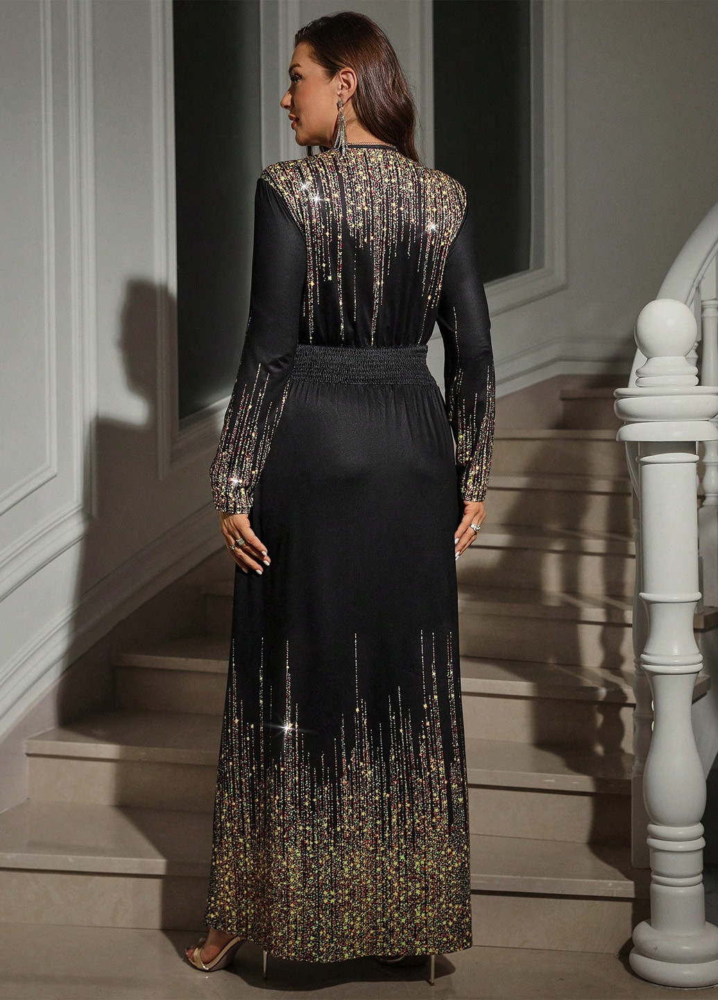 Золотой вечернее платье в стиле ампир SHEIN однотонное