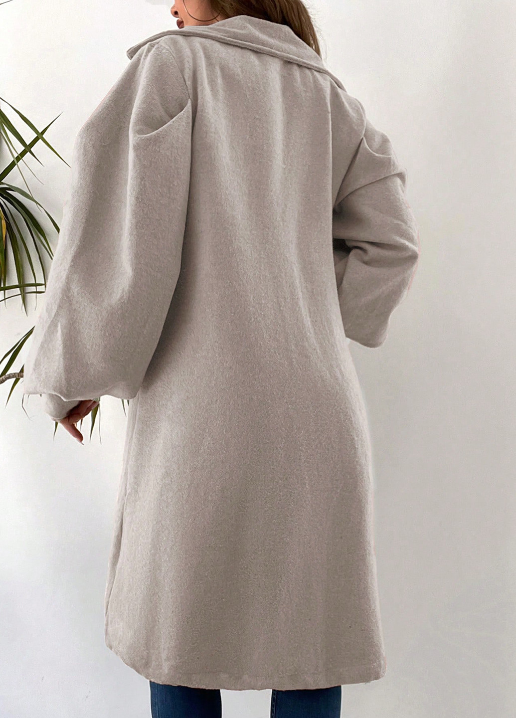 Светло-бежевое демисезонное Пальто однобортное SHEIN