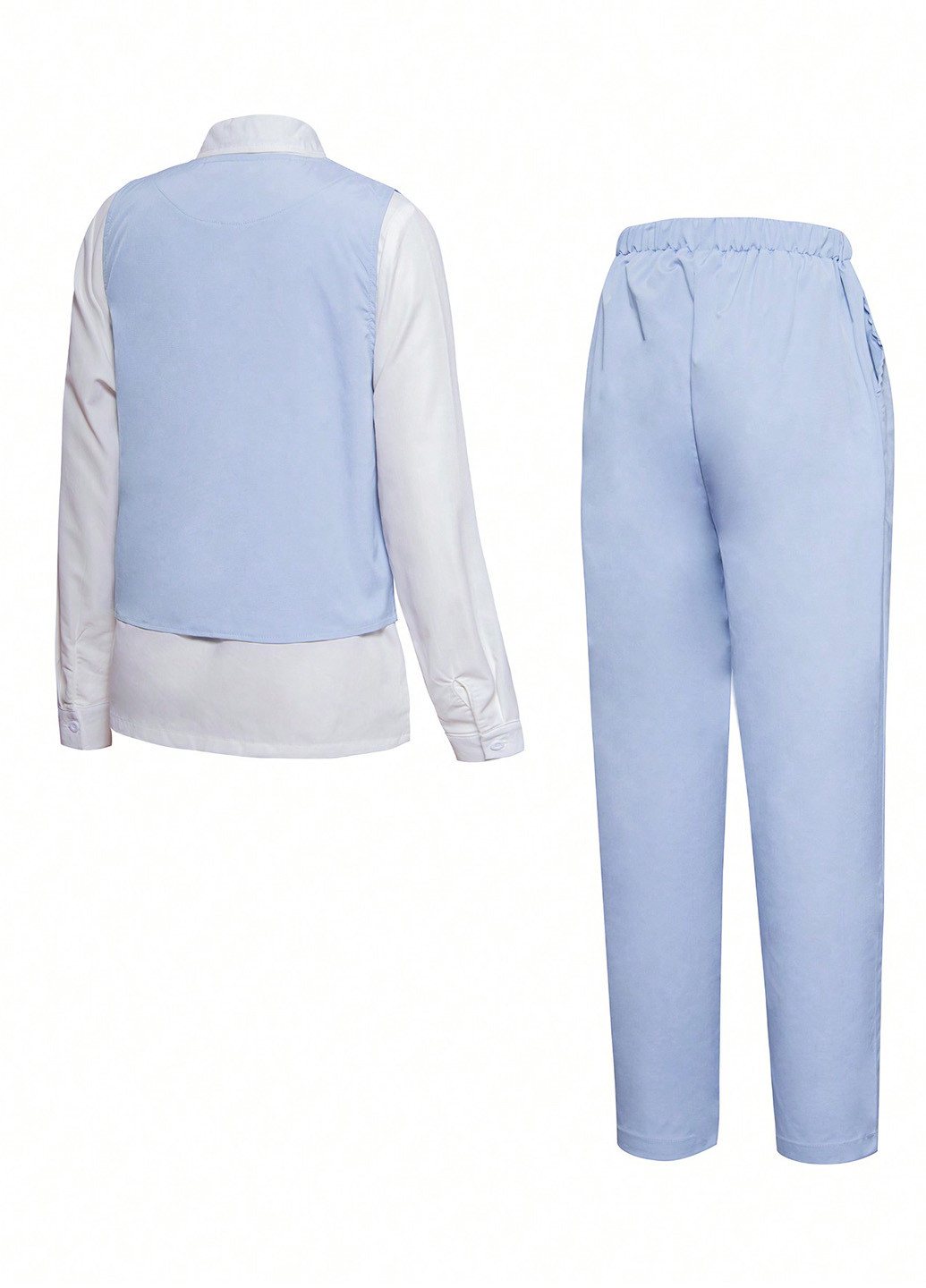 Светло-голубой демисезонный костюм (жилет, рубашка, брюки, бабочка) с рубашкой, тройка, брючный SHEIN